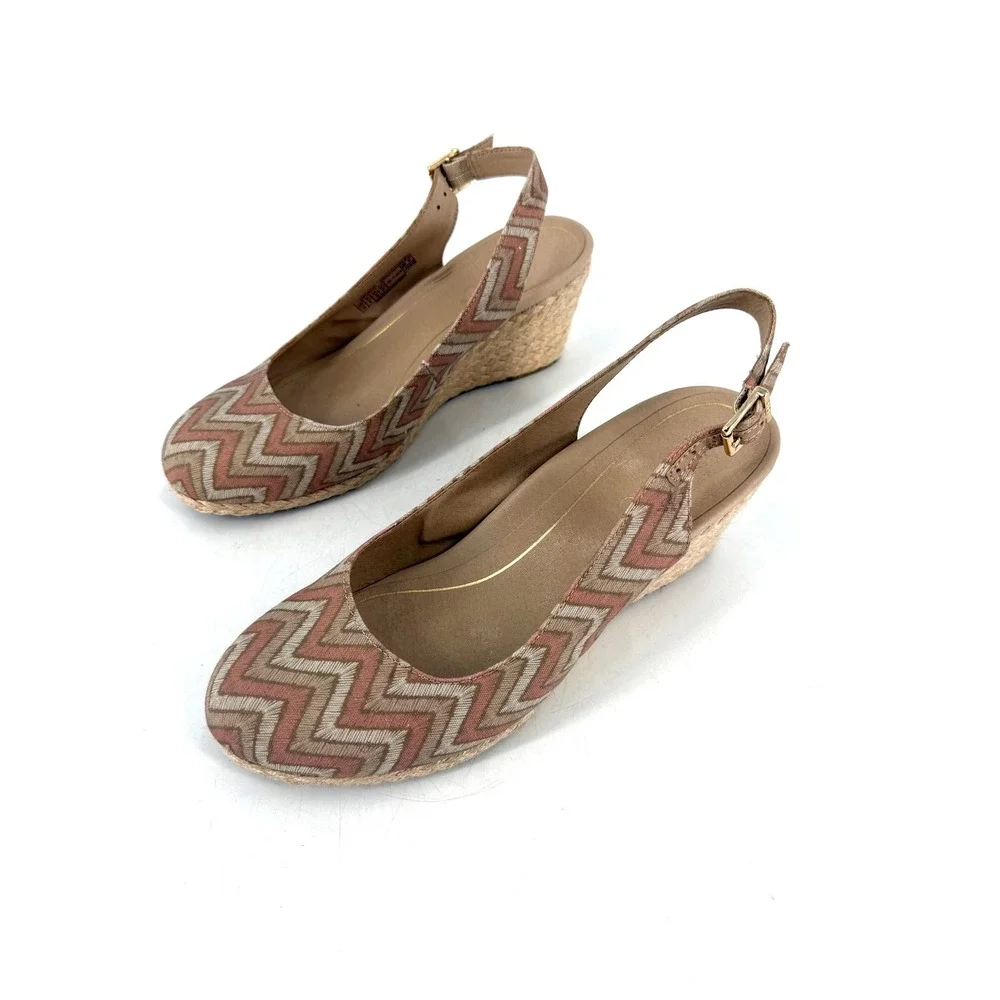 Vionic Coralina Wedge Sandals Womens 10 Blush‎ Pink Chevron Espadrille Boho Chic